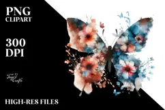 Grunge Flower with Butterflies PNG Product Image 2