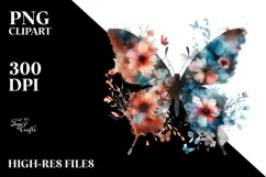 Grunge Flower with Butterflies PNG Product Image 2
