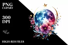 Abstract Moon with Flowers Stars Hanging | Clipart Product Image 3