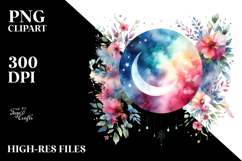 Abstract Moon with Flowers Stars Hanging | Clipart Product Image 2