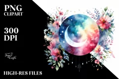 Abstract Moon with Flowers Stars Hanging | Clipart Product Image 3