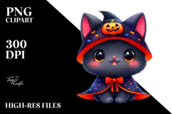 Cute Baby Black Cat Dressed for Halloween, Transparent PNG Product Image 2