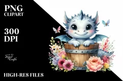Cute Baby Dragon in a Bucket Clipart Product Image 1