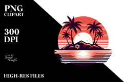 Retro Tropical Island Sunset, Stylish PNG Product Image 2