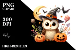 Simple Funny Haloween Clipart with Owl PNG Product Image 2