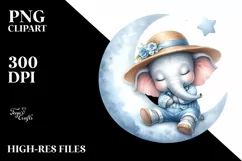 Watercolor Cute Baby Elephant Sleeping | Clipart Product Image 4