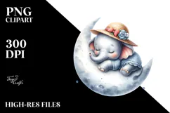 Watercolor Cute Baby Elephant Sleeping | Clipart Product Image 2