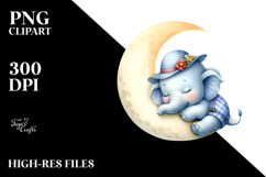 Cute Baby Elephant on Moon | Sublimation | Clipart Product Image 2