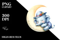 Cute Baby Elephant on Moon | Sublimation | Clipart Product Image 2