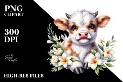 Smiling Baby Highland Cow with Floral Ornament PNG Product Image 2