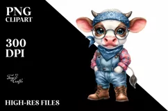 Expressive Baby Cow in Farm Jeans Product Image 1