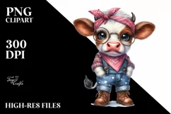 Happy Baby Cow with Bandana and es | Sublimation | Clipart Product Image 1