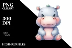 Funny Cute Baby Hippo with Barn | Sublimation | Clipart Product Image 1
