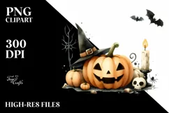 Halloween Jack-O'-Lantern Washed Watercolor PNG Product Image 1