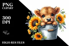 Cute Baby Highland Cow with Sunflower, Transparent PNG Product Image 3