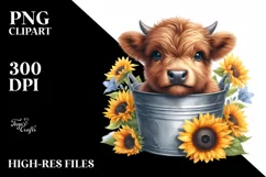 Cute Baby Highland Cow with Sunflower, Transparent PNG Product Image 3