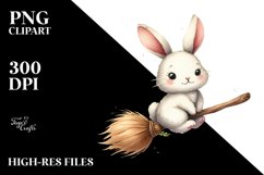 Funny Bunny Witch Broom Clipart Product Image 3