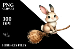 Funny Bunny Witch Broom Clipart Product Image 2