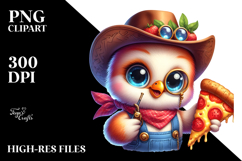 Smiling Baby Rooster with Pizza PNG Product Image 2