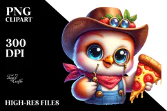 Smiling Baby Rooster with Pizza PNG Product Image 2