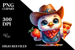Smiling Baby Rooster with Pizza PNG Product Image 2