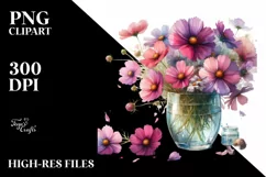 Watercolor Filled with Large Cosmos | Clipart Product Image 1