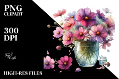 Watercolor Filled with Large Cosmos | Clipart Product Image 2