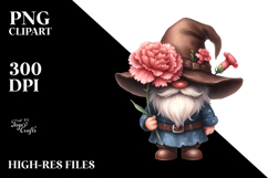 Cute Gnome with Carnation Floral Frame, PNG Product Image 2
