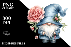 Cute Gnome with Carnation Floral Frame, PNG Product Image 2