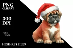 Cute Bullmastiff with Santa Hat, Summer PNG Product Image 1
