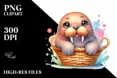 Colorful Walrus in Basket with Splash | Clipart Product Image 1