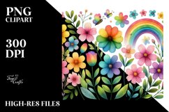 Cute Rainbow Flowers Watercolor PNG Product Image 2