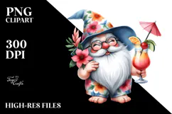 Gnome Drinking Cocktail in Beachwear PNG Product Image 2
