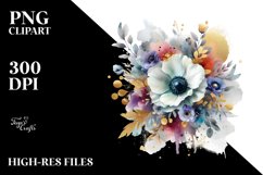 Colorful Splash Anemone Bouquet | Sublimation Clipart Product Image 3