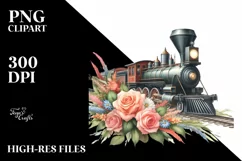 Vintage Train Watercolor | Summer Clipart Product Image 3