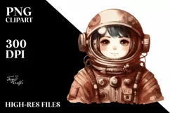 Washed Brownish Vintage Astronaut Girl | Sublimation Clipart Product Image 3