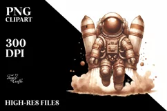 Washed Brownish Vintage Astronaut Girl | Sublimation Clipart Product Image 1