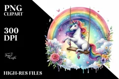 Colorful Unicorn Swinging from Rainbow | Clipart Product Image 3