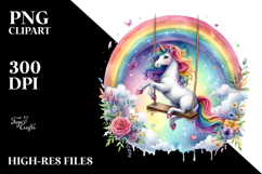 Colorful Unicorn Swinging from Rainbow | Clipart Product Image 2