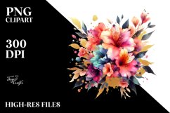 Vibrant Bouquet with Gold Foil | Sublimation | Clipart Product Image 3