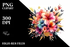 Vibrant Bouquet with Gold Foil | Sublimation | Clipart Product Image 3