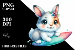 Colorful Snowshoe Hare with Surf Board | Clipart Product Image 1