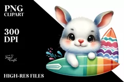 Colorful Snowshoe Hare with Surf Board | Clipart Product Image 3