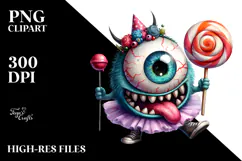 Funny Eyeball Monster with Lollipop, Watercolor Design Product Image 2