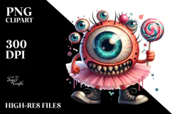 Funny Eyeball Monster with Lollipop, PNG Product Image 2