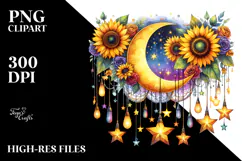 Vibrant Drawing of Half Moon and Stars PNG Product Image 2