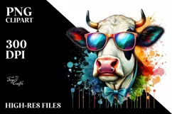 Quirky Colorful Artistic Cow Clipart Product Image 3