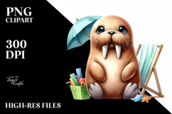 Cute Baby Walrus at Beach Sublimation Clipart Product Image 3