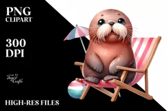 Cute Baby Walrus at Beach Sublimation Clipart Product Image 1