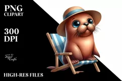 Cute Baby Walrus at Beach Sublimation Clipart Product Image 1